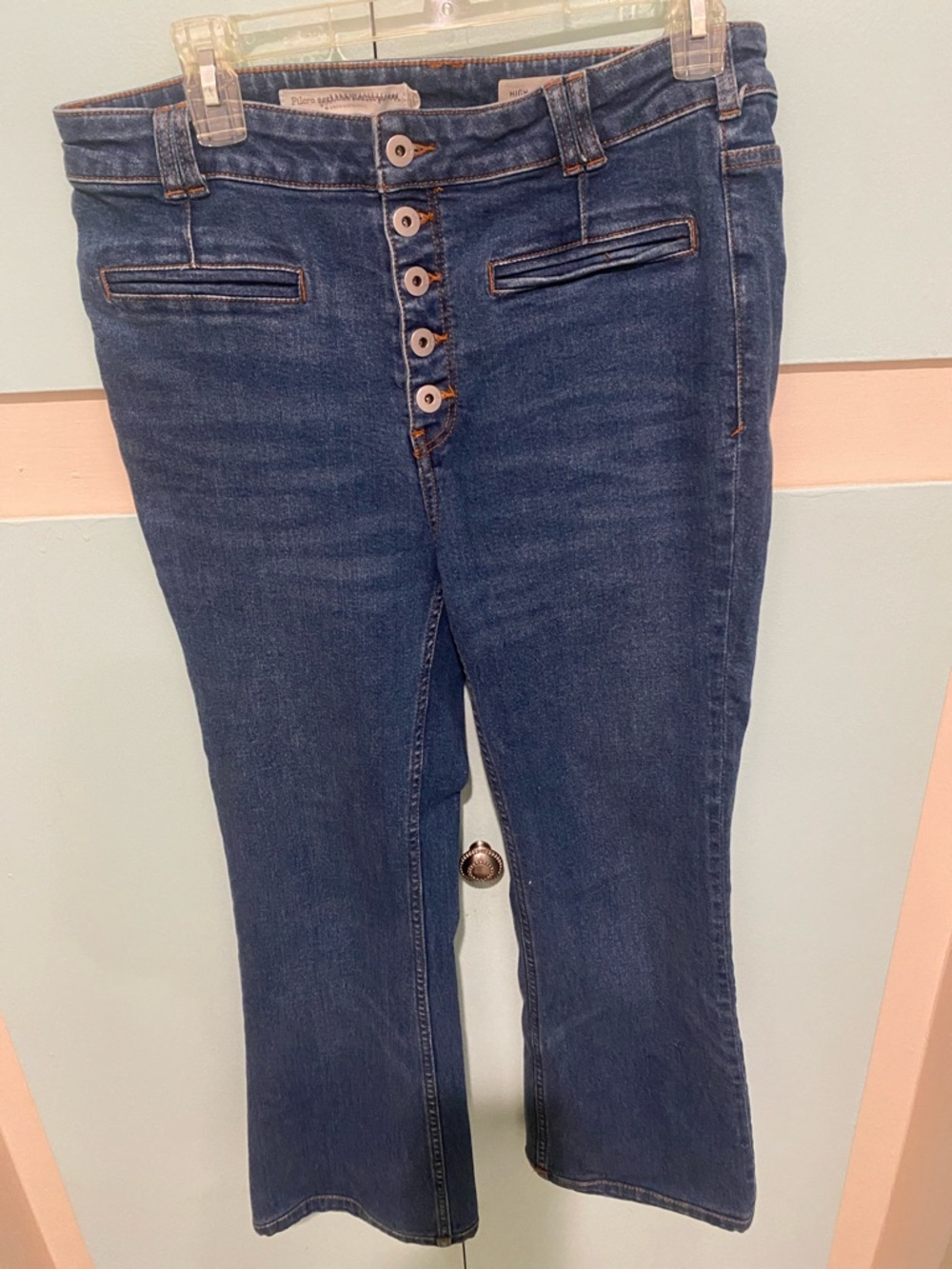 Pilcro Dark Blue Flare Jeans with Button Front